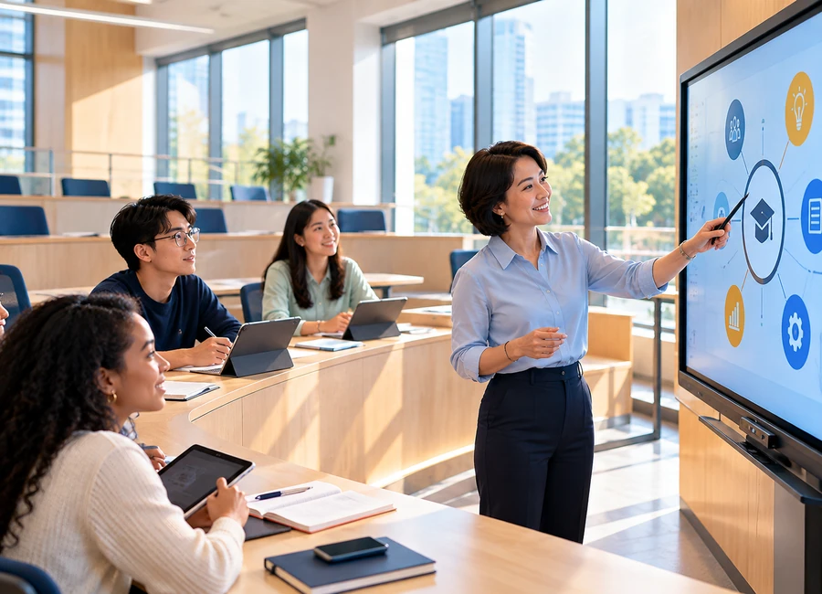 Người học trưởng thành sử dụng bảng tương tác trong lớp học số