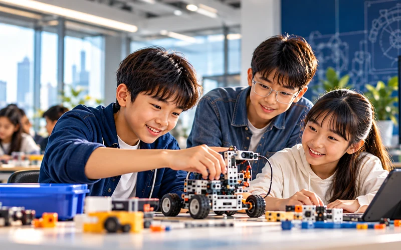Học sinh thực hành robot trong lớp học STEM
